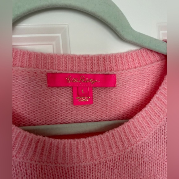Lilly Pulitzer Venla sweater size L calla pink with hearts - Picture 2 of 6